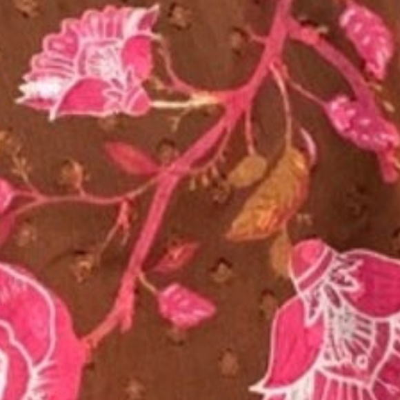 JOIE Pink And Brown Floral Polyester Smocked cuffs/Hem Blouse - Picture 2 of 8